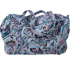 Vera Bradley Large Duffel Bag Blue Paisley Floral Quilted Travel Tote 20”